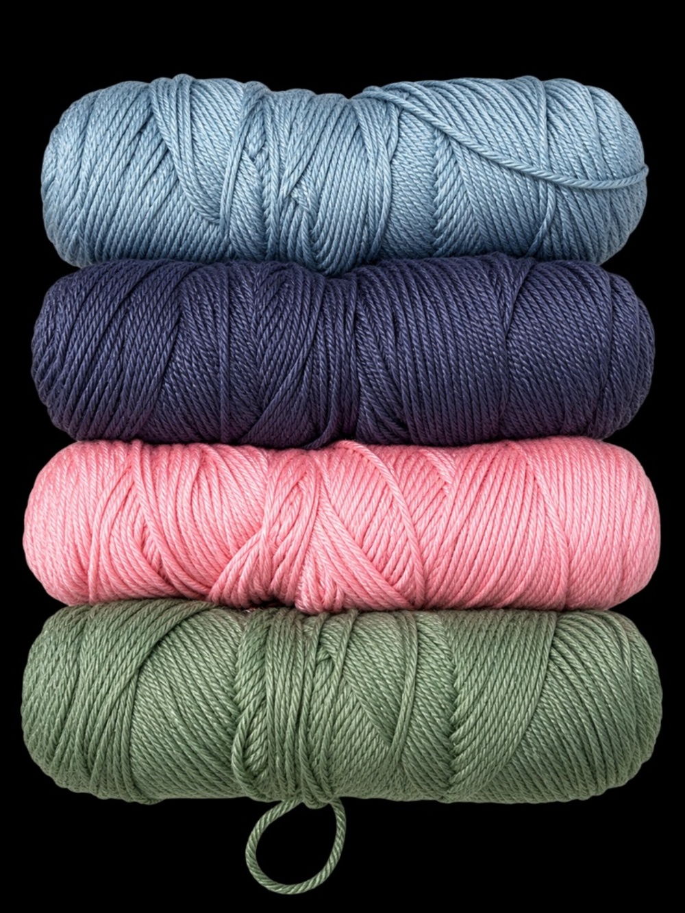 Yarn Lot – 6 Skeins White, Blue Navy Pink & Sage Green